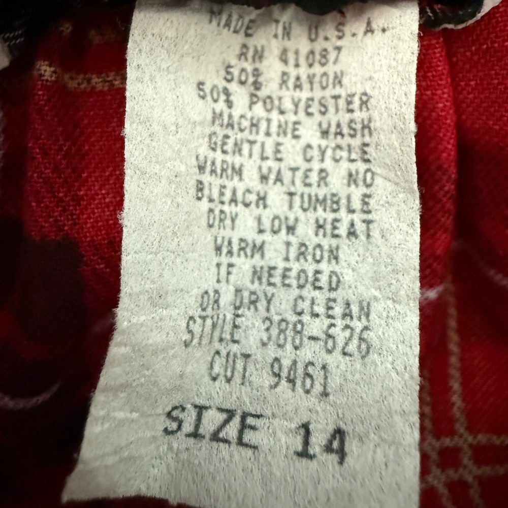 Diane Richard Plaid Pleated Midi Skirt Red Tartan Women Size 14 Vintage USA Made - Picture 5 of 5